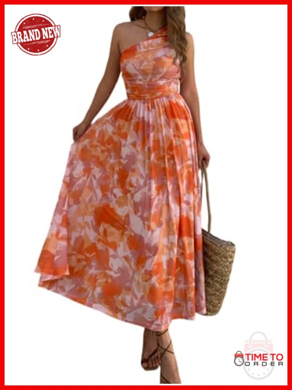 One Shoulder Floral Maxi Dress Mesh Ruched A-Line Wedding Guest